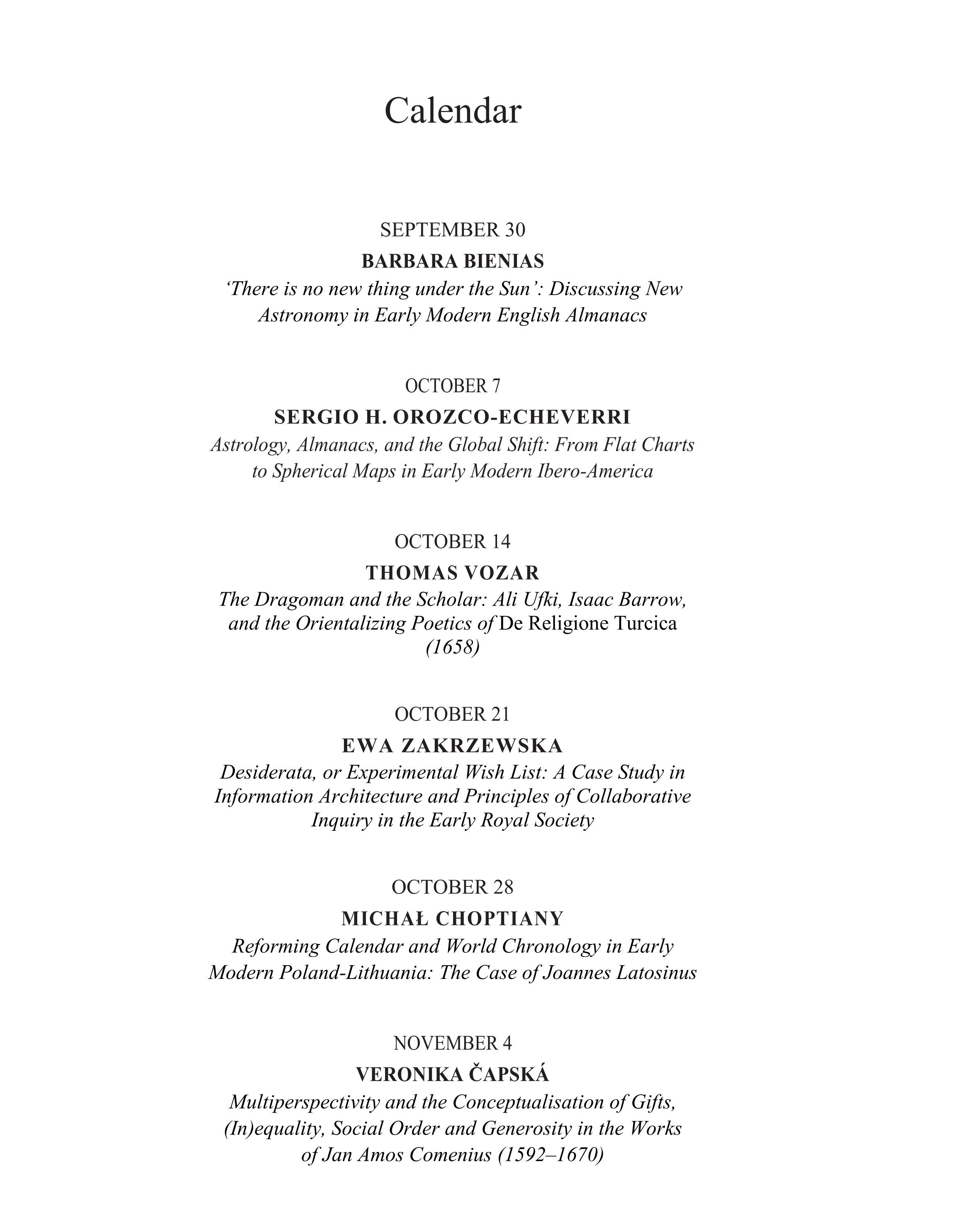 Podzimní online semináře Scientiae calendar 1